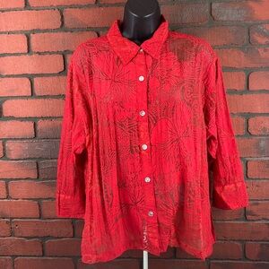 Chico's Red Lace Blouse‎ Sheer Size 2